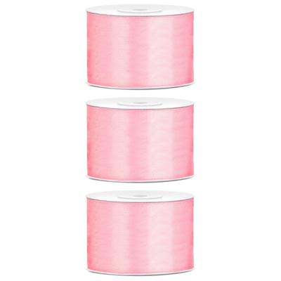 Partydeco Cadeaulint - 3x - lichtroze - 5 cm x 25 meter - satijn - sierlint - inpakken - decoratie