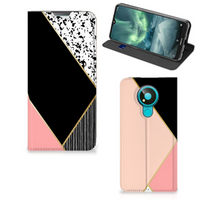 Nokia 3.4 Stand Case Zwart Roze Vormen - thumbnail