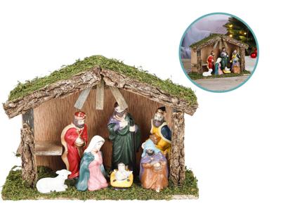 Hi Kerststal Set - Houten Stal met 7 Kerstbeelden - 30 cm