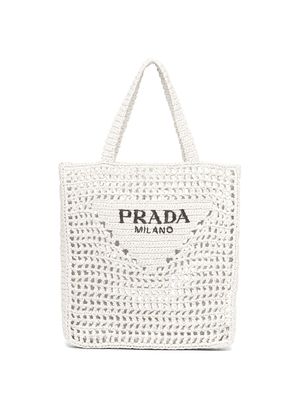 Prada sac cabas en raphia à logo imprimé - Blanc