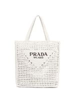 Prada sac cabas en raphia à logo imprimé - Blanc