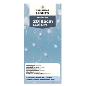 Draadverlichting - zilver - 20 led lampjes - helder wit - 95 cm - lichtsnoer - zilverdraad