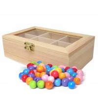 Hobby/kralen opbergdoos - 6-vaks - naturel - hout - 18 x 12 x 5 cm - knutselspullen opbergen