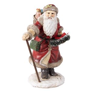 Clayre & Eef Kerstdecoratie Beeld Kerstman 20 cm Rood Polyresin Kerstfiguren Rood Kerstfiguren