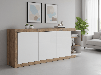 Dressoir SINO 3 deuren 220 cm eik/hoogglans wit