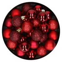 28x stuks kunststof kerstballen rood en donkerrood mix 3 cm - thumbnail