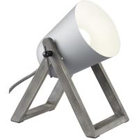 Stijlvolle LED Tafellamp met Houten Basis en E27 Fitting - Mat Grijs