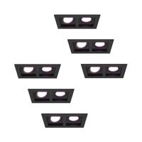 Set van 6 Fresno Dubbele Inbouwspot - Rechthoek - 2x GU10 - RGBWW 16,5 miljoen kleuren - 11 Watt 690 lumen - Kantelbaar - IP20 stofdicht - Zwart
