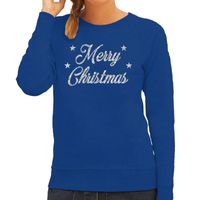 Foute kerstborrel trui / kersttrui Merry Christmas zilver / blauw dames 2XL (44)  - - thumbnail