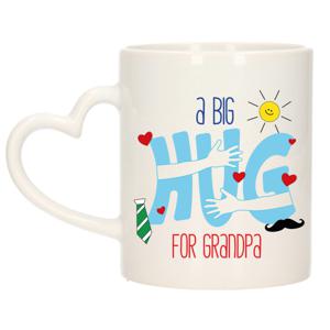 Cadeau koffie/thee mok voor opa - hartje oor - big hug - 300 ml - verjaardag