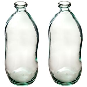 Bloemenvaas - 2x - Organische fles vorm - helder transparant - glas - H36 x D15 cm