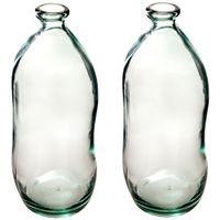 Bloemenvaas - 2x - Organische fles vorm - helder transparant - glas - H36 x D15 cm