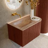 Badmeubel Mondiaz Kurve-Dlux | 75 cm | Meubelkleur Ruby | Wastafelkleur Saba | Solid surface | Wasbak linker zijde spoelbak | Zonder kraangat(en)