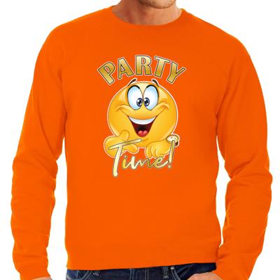 Verkleed sweater voor heren - party time emoji - oranje - Koningsdag