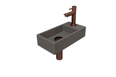 Fonteinset INK Versus 36x18x9 cm Quartz Beton Met Kraangat Rechts Mat Rose Goud