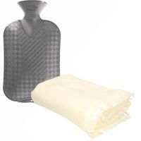 Fleece deken/plaid Licht Beige 130 x 170 cm en een warmwater kruik 2 liter - thumbnail