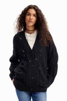 Oversized opengewerkt vest - BLACK - S