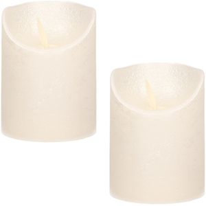 2x Creme parel LED kaarsen / stompkaarsen met bewegende vlam 10 cm