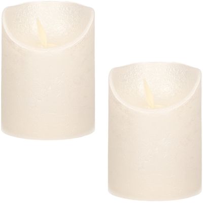 2x Creme parel LED kaarsen / stompkaarsen met bewegende vlam 10 cm