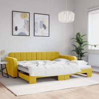 Slaapbank met onderschuifbed 90x200 cm fluweel geel