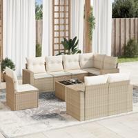 9-delige Loungeset met kussens poly rattan beige