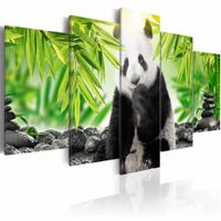 Schilderij - Kleine Panda, Groen/Zwart/Wit, wanddecoratie, 5luik , print op canvas