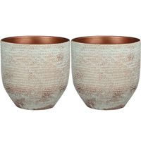 2x stuks plantenpot/bloempot koper met flakes patroon - D24/H22 cm - thumbnail