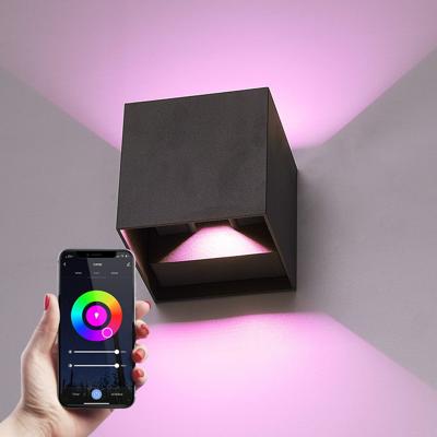 Kansas Smart Wandlamp LED Kubus - Wifi + Bluetooth - 6 Watt 560lm - Dimbaar - RGBWW - IP65 waterdicht - Up&Down lamp - Verstelbaar - Zwart - Google Home, Amazon Alexa en Siri