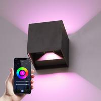 Kansas Smart Wandlamp LED Kubus - Wifi + Bluetooth - 6 Watt 560lm - Dimbaar - RGBWW - IP65 waterdicht - Up&Down lamp - Verstelbaar - Zwart - Google Home, Amazon Alexa en Siri