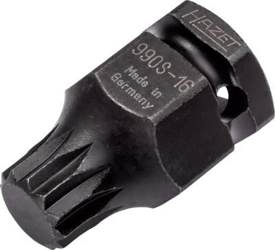 HAZET Krachtdopsleutelbit 990S-16 · 1/2 inch (12,5 mm) vierkant hol, 24 mm buitenzeskant · Binnenveeltandprofiel XZN · SW M16