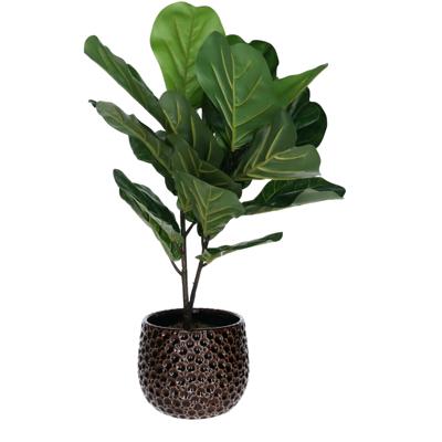 Plantenpot/bloempot Pebblo - keramiek/geglazuurd?- bruin - druppels - D21 x H17 cm