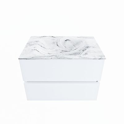 MONDIAZ VICA-DLUX 70cm badmeubel onderkast Talc 2 lades. Inbouw wastafel CLOUD midden zonder kraangat, kleur Glace.