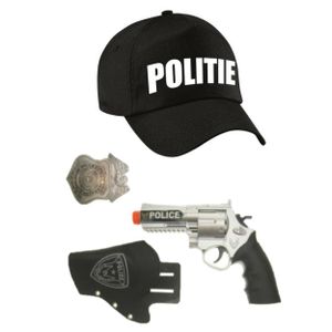 Politie verkleed cap/pet zwart met pistool/holster/badge voor kinderen