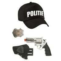 Politie verkleed cap/pet zwart met pistool/holster/badge voor kinderen - thumbnail