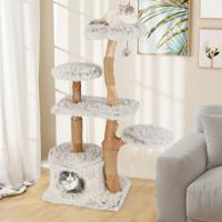 Moderne Kattenboom 135 cm Hoge Kattentoren met Jute Krabpalen Pluchen Zitstok Kattenboom van Massief Hout voor Binnenkatten