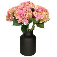 Kunstbloemen boeket Hortensias - 8 stelen - roze - 51 cm - Kunst zijdebloemen