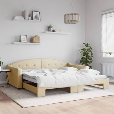Slaapbank met onderschuifbed 100x200 cm stof crèmekleurig