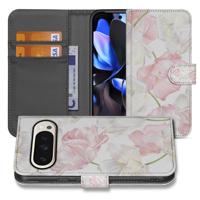 Lovely Flowers Google Pixel 10 | 10 Pro | Book Case Roze Wit Met Magneet Kunstleer Bescherming | Portemonnee hoesje
