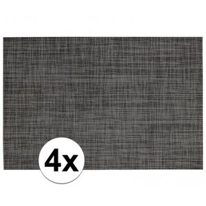 4x Placemats met geweven print antraciet 45 x 30 cm