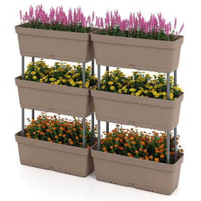 6 Stuks Bloembakken DIY-ontwerp 49 cm Lang Plantenbakken met Drainsysteem Kunststof Bloempotten Grijs