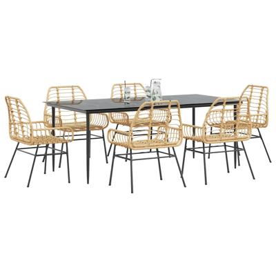7-delige Tuinset poly rattan glas bruin