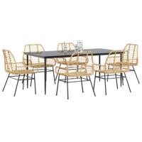 7-delige Tuinset poly rattan glas bruin
