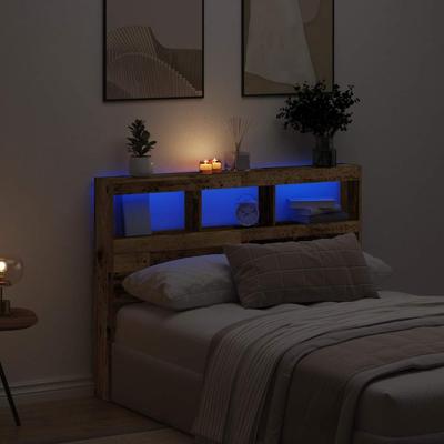 Hoofdbordkast met LED 140x17x102 cm oud hout