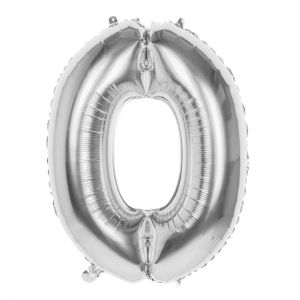 Zilveren Folieballon Cijfer 0 - 86 cm