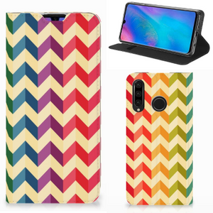 Huawei P30 Lite New Edition Hoesje met Magneet Zigzag Multi Color