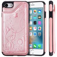 Voor iPhone 8/7 kat Bee reliëf patroon schokbestendige beschermende case met kaartsleuven & fotolijstjes (Rose goud)