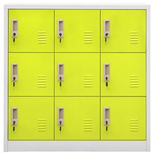 The Living Store Lockerkast - Staal - 90 x 45 x 92.5 cm - 9 lockers - Lichtgrijs en groen