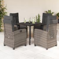 5-delige Tuinset met kussens poly rattan grijs
