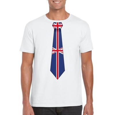 Supporters T-shirt - wit - met vlag Groot Britannie kleuren stropdas - heren - korte mouw