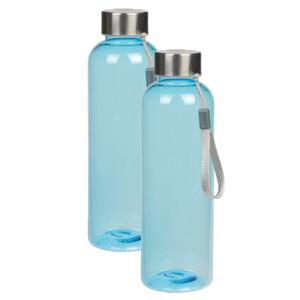 Waterfles met RVS schroefdop en nylon polslus - 2x - blauw - 550 ml - Sportfles - Bidon